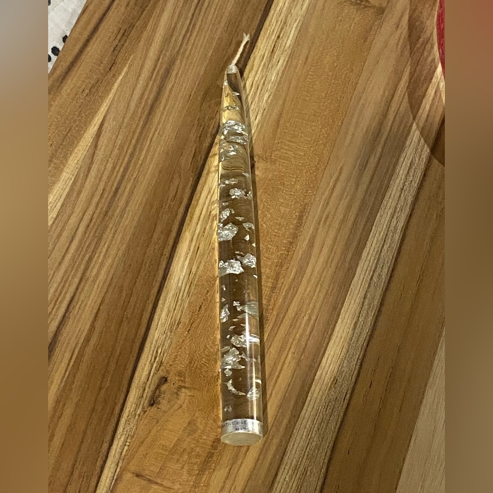 One Lucite MCM Silver flaked candle